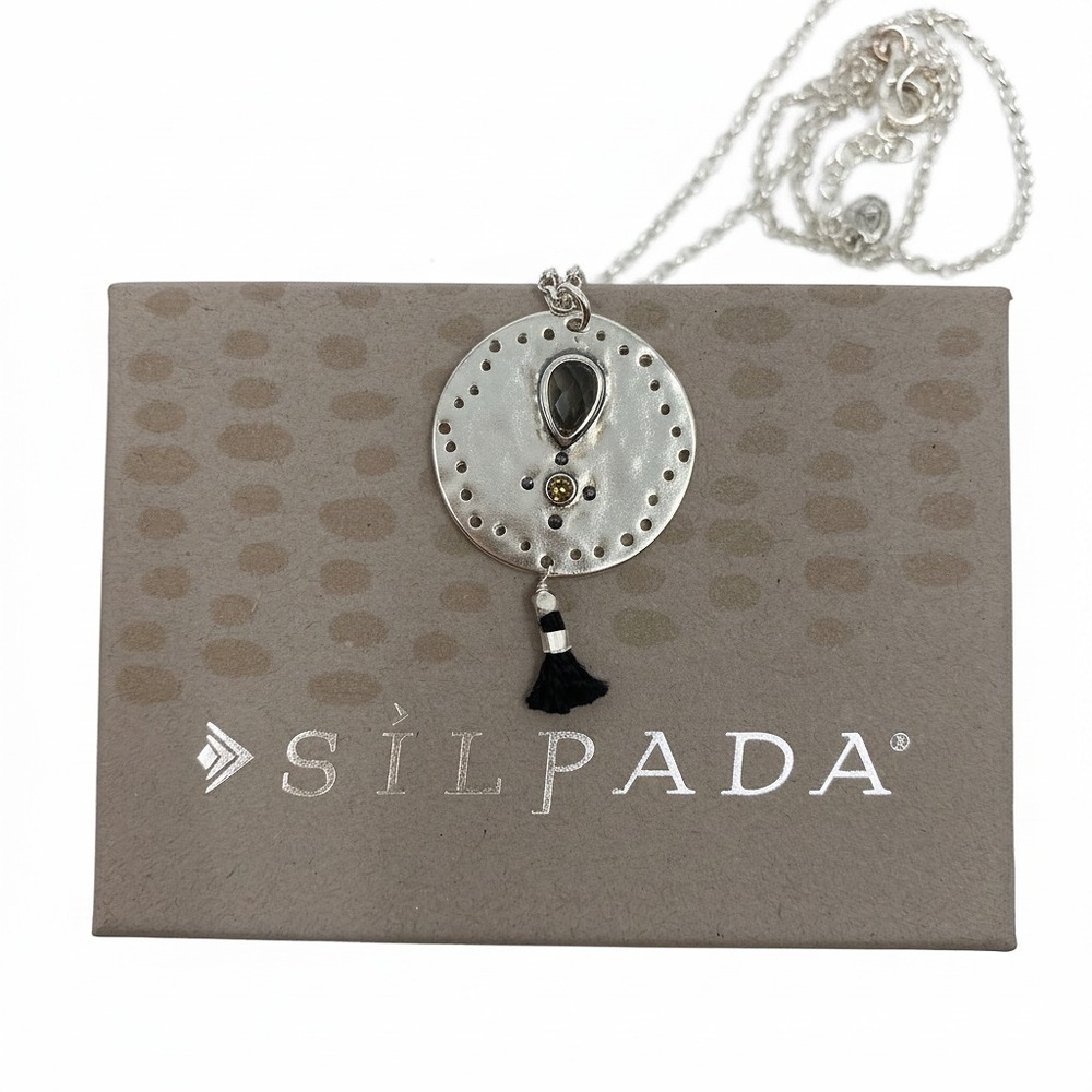 Silpada Silver Black Tassel Medallion Pendant Necklace | OS